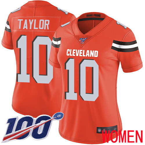Cleveland Browns Taywan Taylor Women Orange Limited Jersey #10 NFL Football Alternate 100th Season Vapor Untouchable->women nfl jersey->Women Jersey